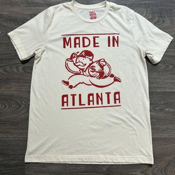 Buckhead Thread ATL Shirt Large Cream Red Tee Made in Atlanta Braves Local Pride - Picture 1 of 6